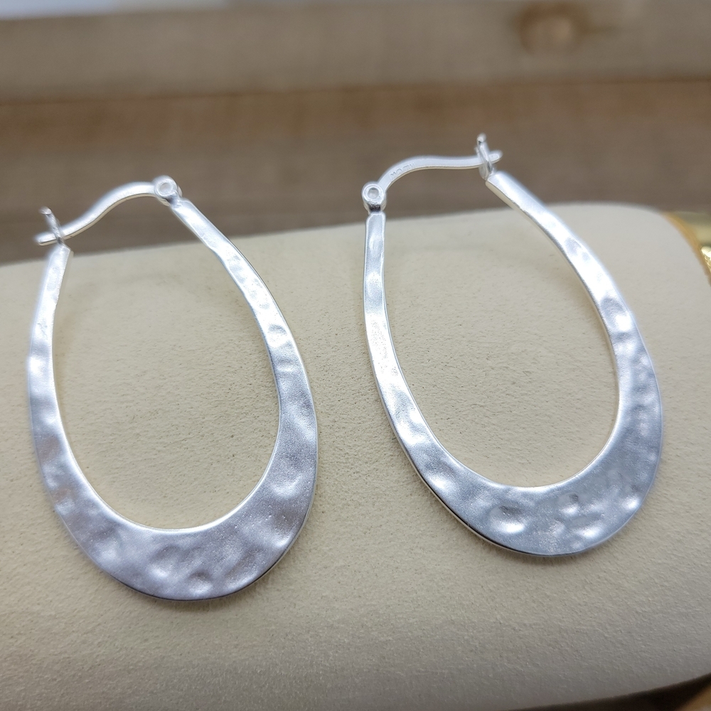 Brand New • Modern Silver Plated Hammered Hoop Earrings